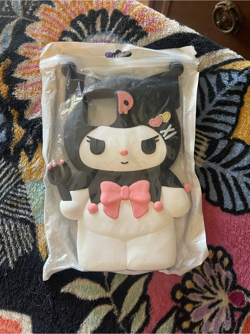 Cute Black & White Character Silicone Phone Case with Pink Accents